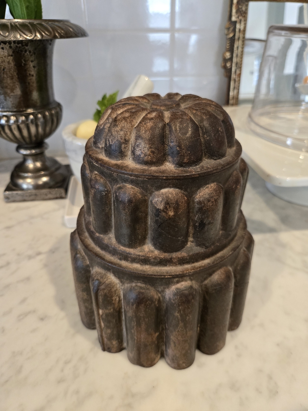 Antique Vintage Fluted Tall Tiered Mold Pudding Jello Mold
